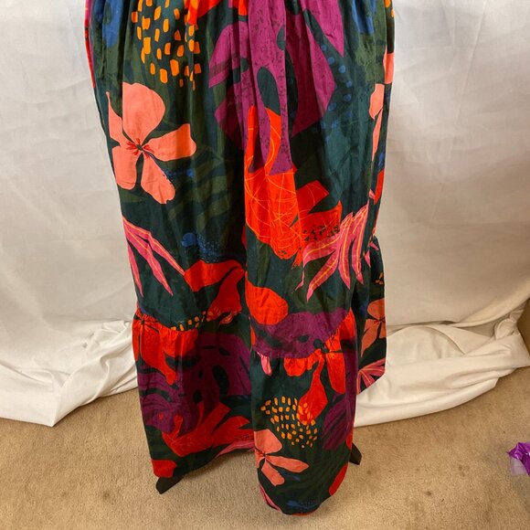 Maude Vivante Maxi Dress XS Half Sleeve Tie Waist Dark Green Pink Purple Red - Picture 15 of 15